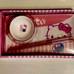 Hello Kitty Sushi Plate With Bowl & Chop Sticks Boxed Set